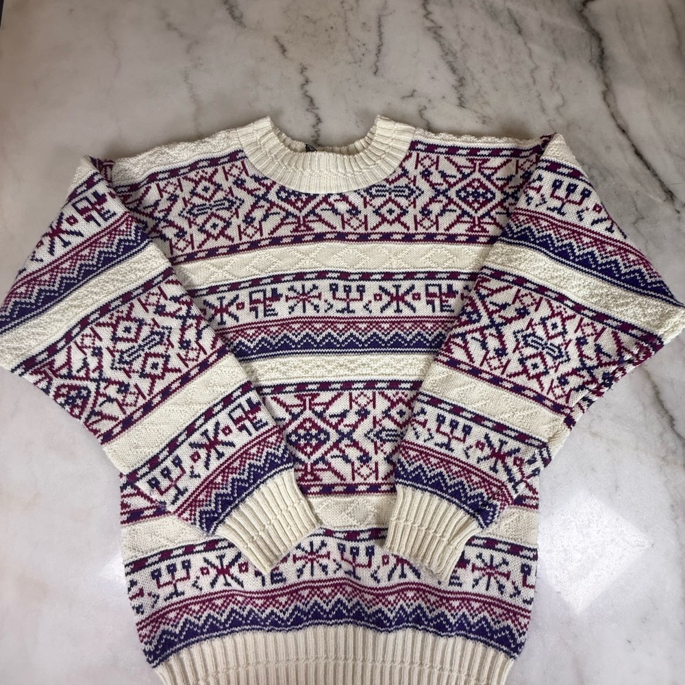 Southern Lady Made in USA Vintage 90s Fair Isle Geometric Knit  Nordic Sweater S